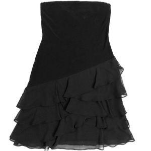 White/Black asymmetrical strapless dress